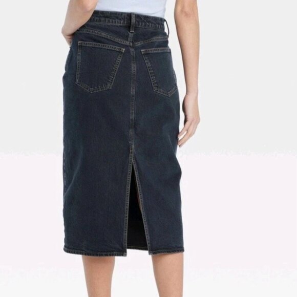 Universal Thread Women's Size 8 High-Rise Denim Pockets Midi Skirt Black Wash - Picture 2 of 14